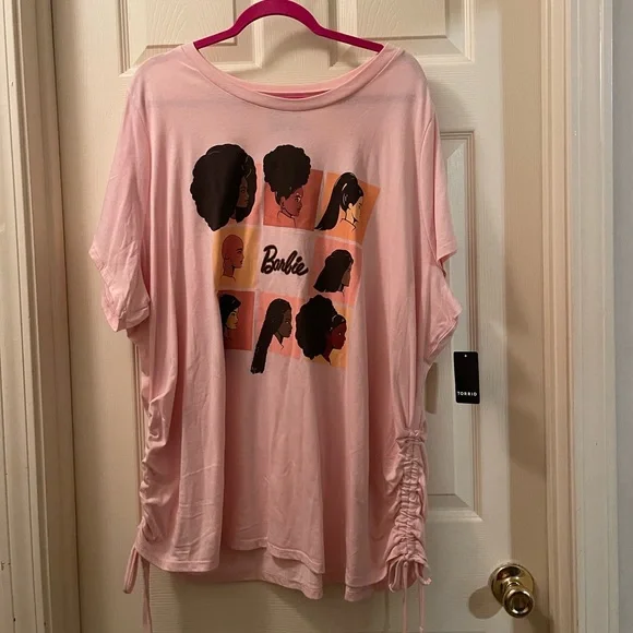 NWT torrid size 5 brunette, bald Barbie Slim Fit Cotton Cinch Tee pink brown - Picture 6 of 12